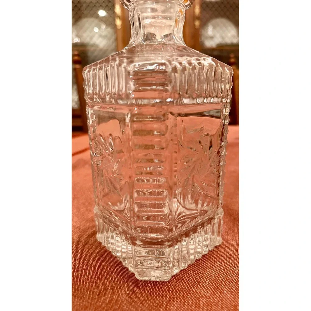 Vintage Square Pressed Glass Decanter – Starburst & Diamond Point Design‎